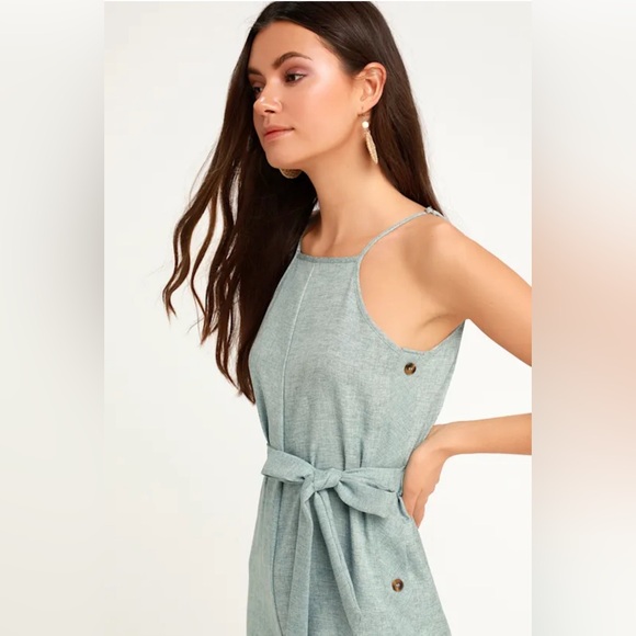 Blume Dusty Blue Button-Up Culotte Jumpsuit. NEVER WORN - Picture 3 of 7